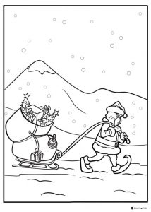 Grinch as Santa pulling sleigh in snow coloring sheet