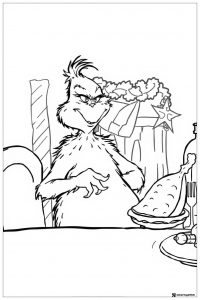 Grinch at dinner table with food coloring page