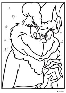 Grinch close up with a torn bag coloring page