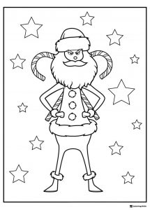 Grinch dressed as Santa with candy canes coloring page