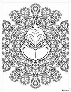Grinch face mandala style coloring page