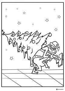 Grinch stealing Christmas tree coloring page