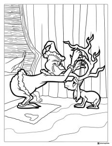 Grinch tying antlers on Max coloring sheet