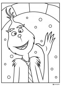 Grinch waving wearing a tie coloring sheet