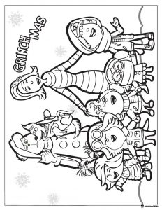 Grinchmas Characters Coloring Sheet with Snowflakes