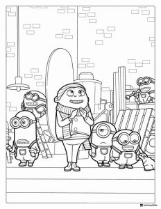Gru and Minions in Lab Coloring Page