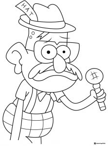 Grunkle Stan holding a microphone coloring page