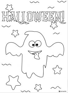 Halloween Ghost Coloring Page with Stars and Wavy Lines