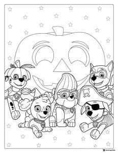 Halloween Paw Patrol Coloring Page with Pumpkin