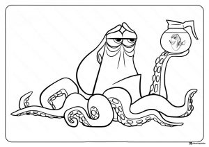 Hank holding Dory in a coffee pot coloring page