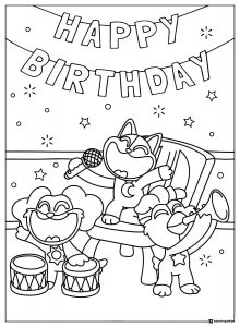 Happy Birthday Coloring Page with CatNap band