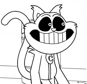 Happy CatNap Coloring Page with wide grin