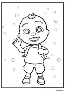 Happy Cocomelon baby with backpack coloring page