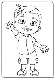 Happy Cocomelon boy waving coloring sheet