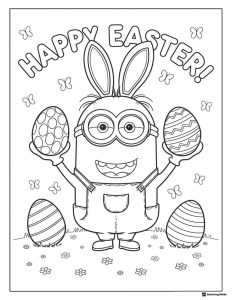 Happy Easter Minion with Eggs Coloring Page