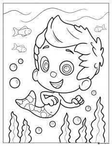 Happy Gil Bubble Guppy underwater with fish coloring page