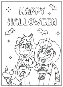 Happy Halloween Mario and Luigi costumes coloring page