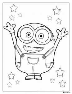 Happy Minion with Stars Coloring Page