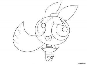 Happy Powerpuff Girl Coloring Page Flying
