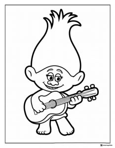 Happy Troll playing guitar coloring page