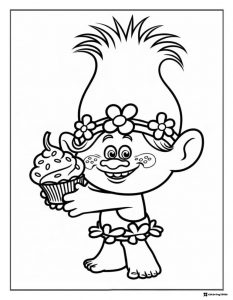 Happy Troll with cupcake coloring sheet
