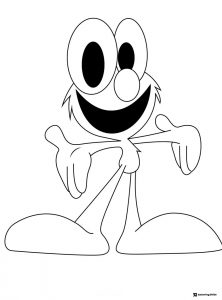 Happy cartoon character with big eyes coloring sheet