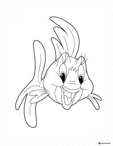 Happy cartoon goldfish with big eyes coloring page