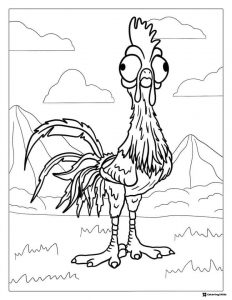 Heihei the Rooster Coloring Page in a Landscape