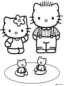 Hello Kitty Daniel and two frogs coloring page 1
