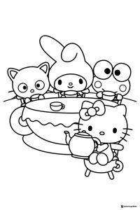 Hello Kitty Tea Party Coloring Page 1