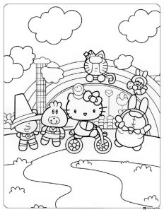 Hello Kitty and Friends Bicycle Ride Coloring Page 1