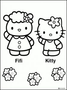 Hello Kitty and Mimmy on a swing set coloring page