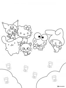 Hello Kitty and friends among flowers