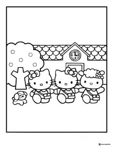 Hello Kitty and friends going to school coloring page 1