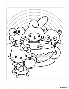 Hello Kitty and friends having a tea party