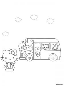 Hello Kitty and friends on a school bus