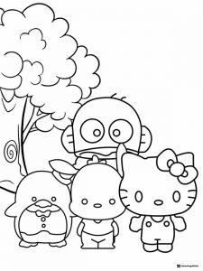 Hello Kitty and friends outdoors coloring page
