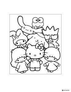 Hello Kitty and friends together coloring page