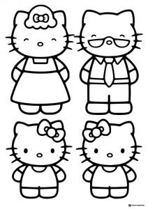 Hello Kitty family portrait coloring page