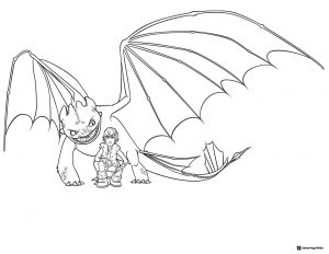Hiccup and Toothless kneeling coloring page