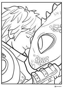 Hiccup and Toothless touching heads coloring page