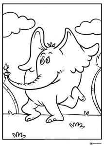 Horton the Elephant Dancing with Flower Coloring Sheet