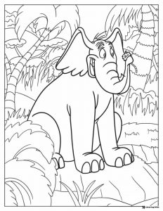 Horton the Elephant coloring page in a jungle setting
