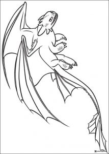 How to Train Your Dragon coloring page of a flying Night Fury