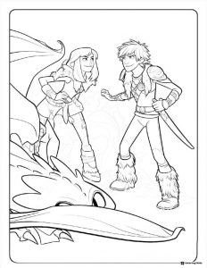 How to Train Your Dragon coloring page with Hiccup and Astrid