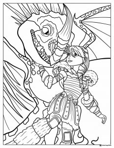 How to Train Your Dragon coloring sheet of Astrid and her dragon