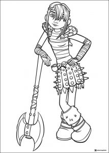 How to Train Your Dragon coloring sheet of Astrid with an axe
