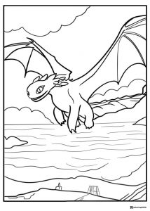 How to Train Your Dragon coloring sheet of Toothless flying