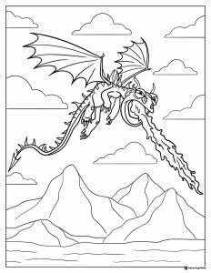 How to Train Your Dragon coloring sheet of a dragon breathing fire