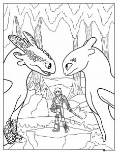 How to Train Your Dragon coloring sheet with Hiccup and dragons